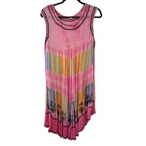 Shoreline Sleeveless Tie-Dye Dress With Embroidery Free Size Rayon 3987